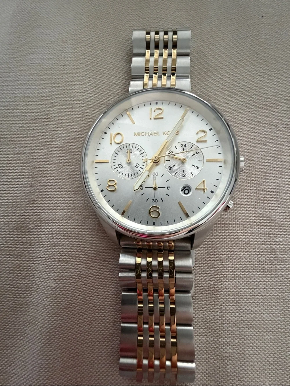 Michael Kors Silver and Gold-Tone Men's Chronograph Bracelet Watch